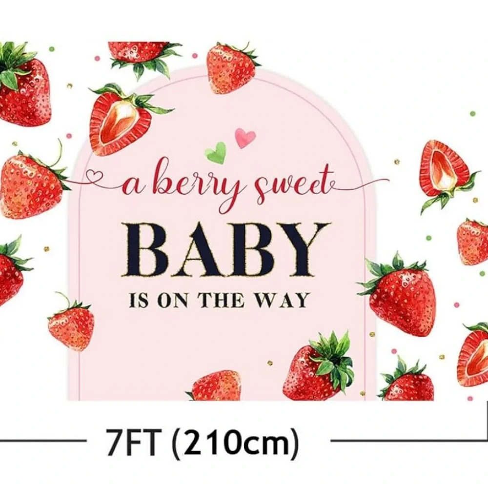 A Berry Sweet Baby is On The Way Backdrop, 5 x 7, Decorations Berry Baby Shower